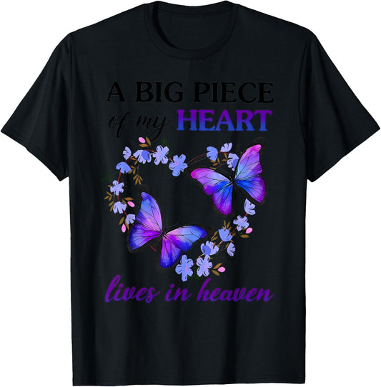 A Big Piece Of My Heart Lives In Heaven Butterfly Heart T-Shirt - T-Shirt | Black