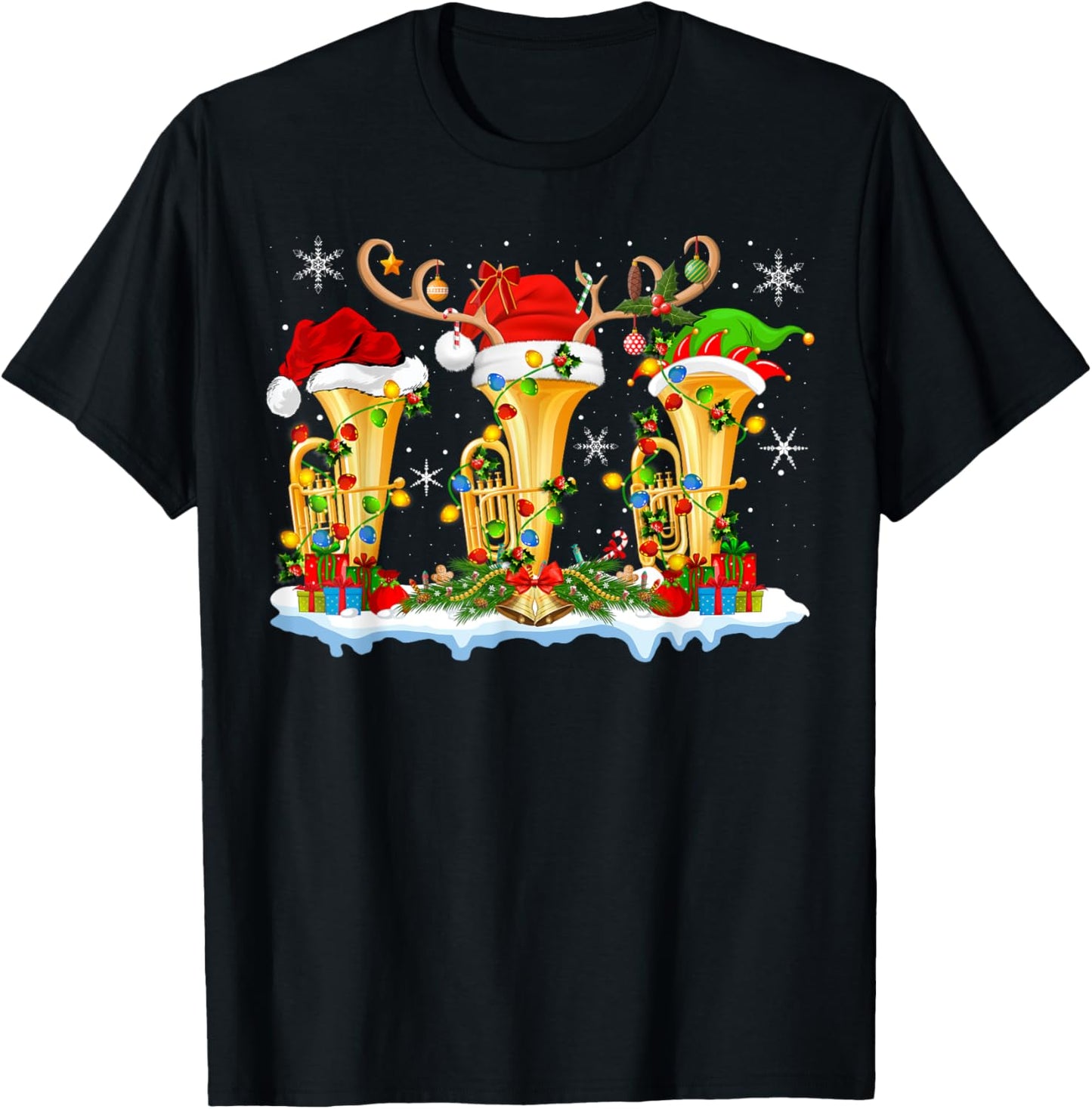 Tuba Music Lover Xmas Lighting Funny Tuba Christmas T-Shirt - T-Shirt | Black