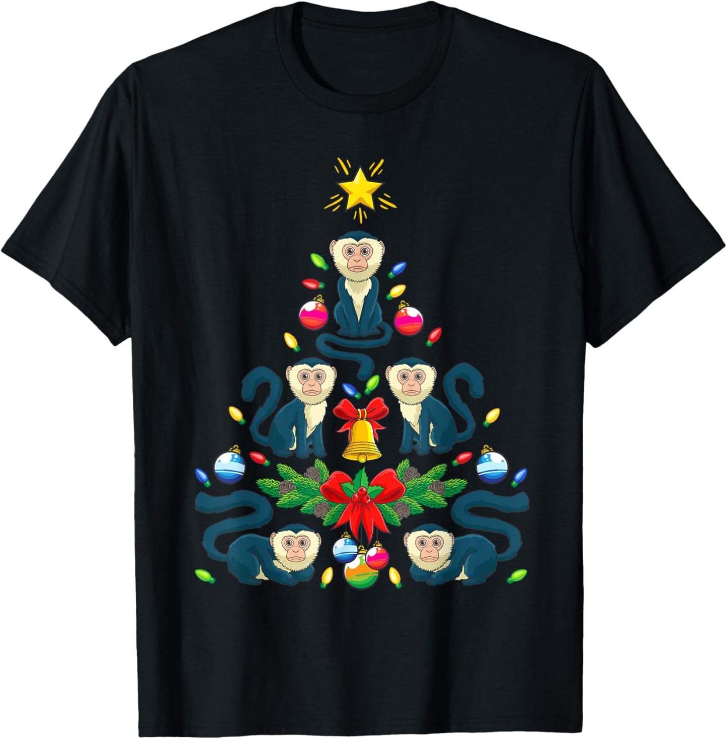 Capuchin Monkey Christmas Tree Monkey Animal T-Shirt - T-Shirt | Black