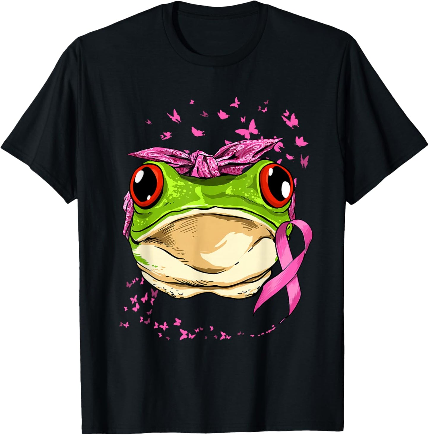 Frog Breast Cancer Awareness Pink Ribbon Cancer Survivor T-Shirt - T-Shirt | Black