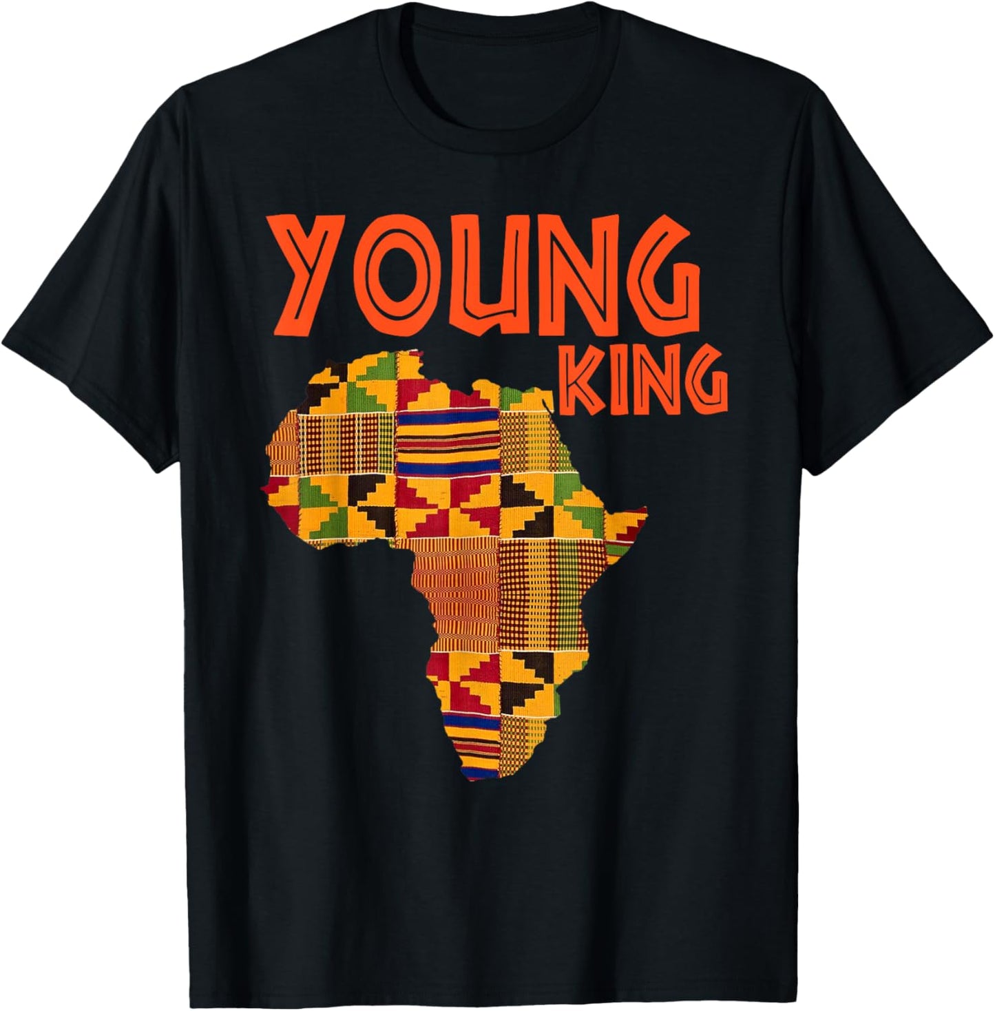Boys African Attire Kente Print Little Kids Young King Kente T-Shirt - T-Shirt | Black