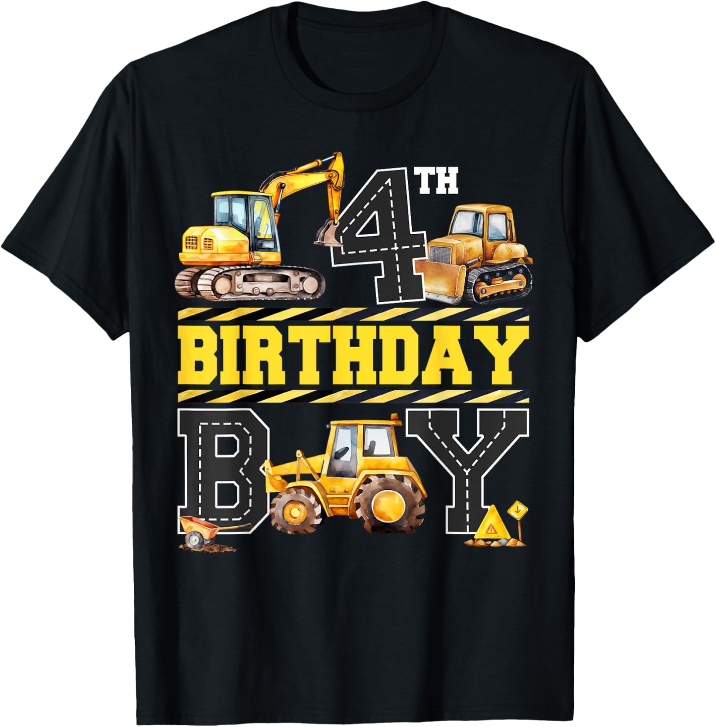 4th Birthday Digger 4 Years Old Excavator Builder Boy Bday T-Shirt - T-Shirt | Black