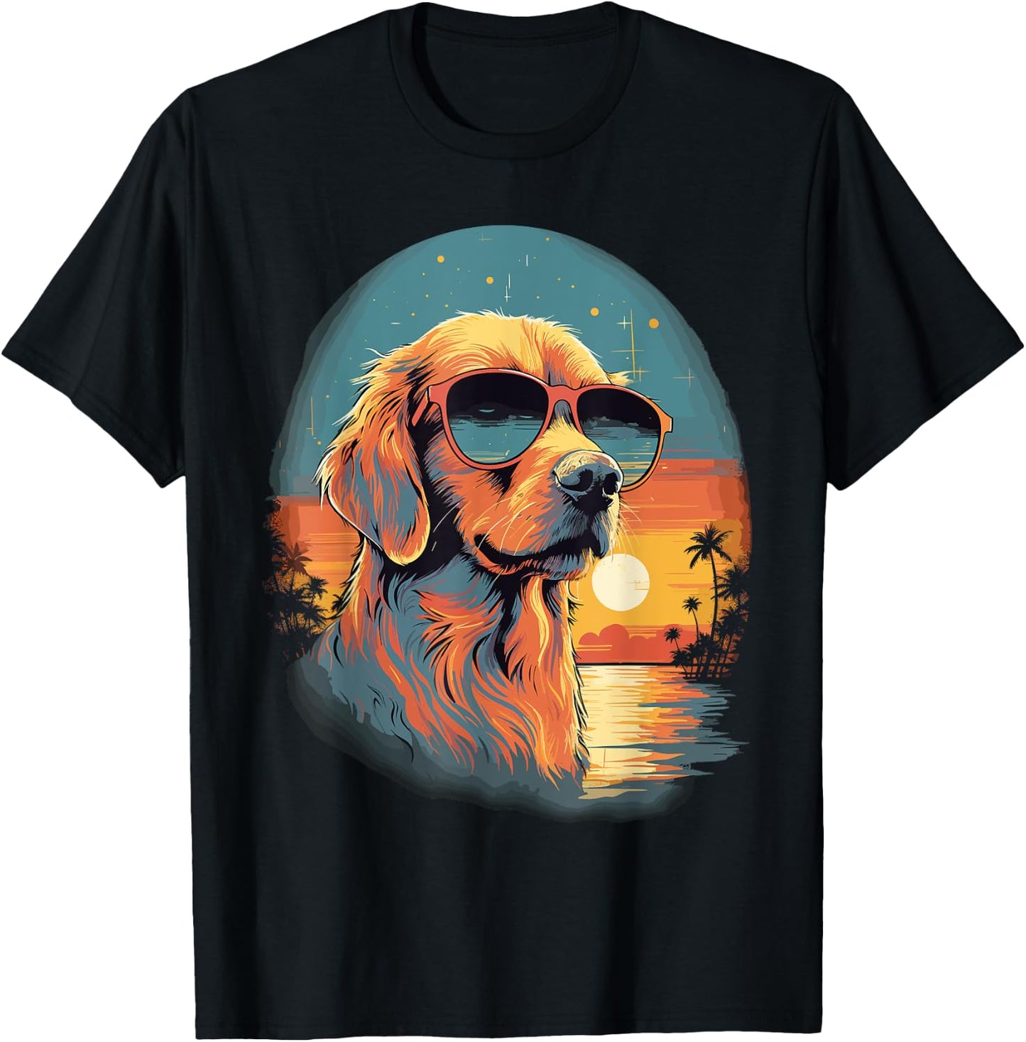 Vintage Beach Tropical Summer Holiday Golden Retriever Dog Men Women Kids T-Shirt - T-Shirt | Black