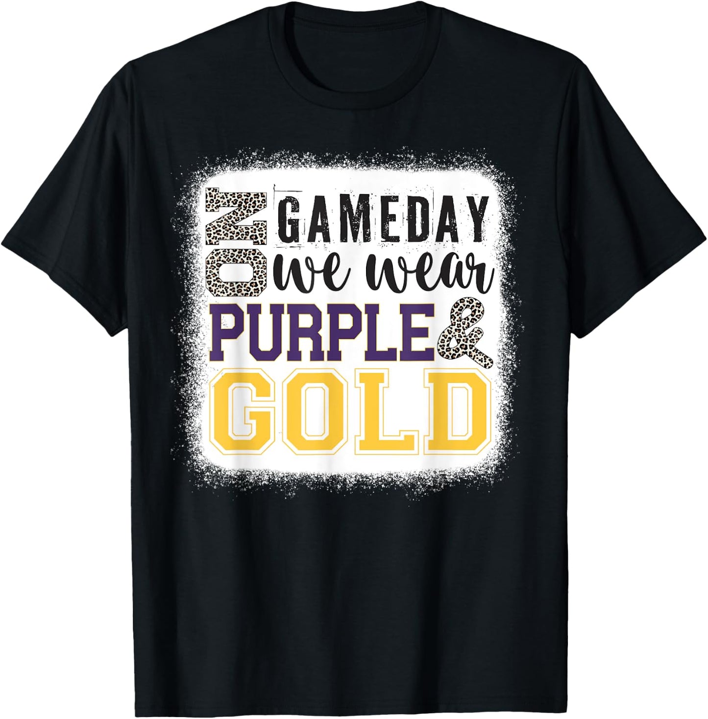 On Gameday Football We Wear Purple And Gold Leopard Print T-Shirt - T-Shirt | Black