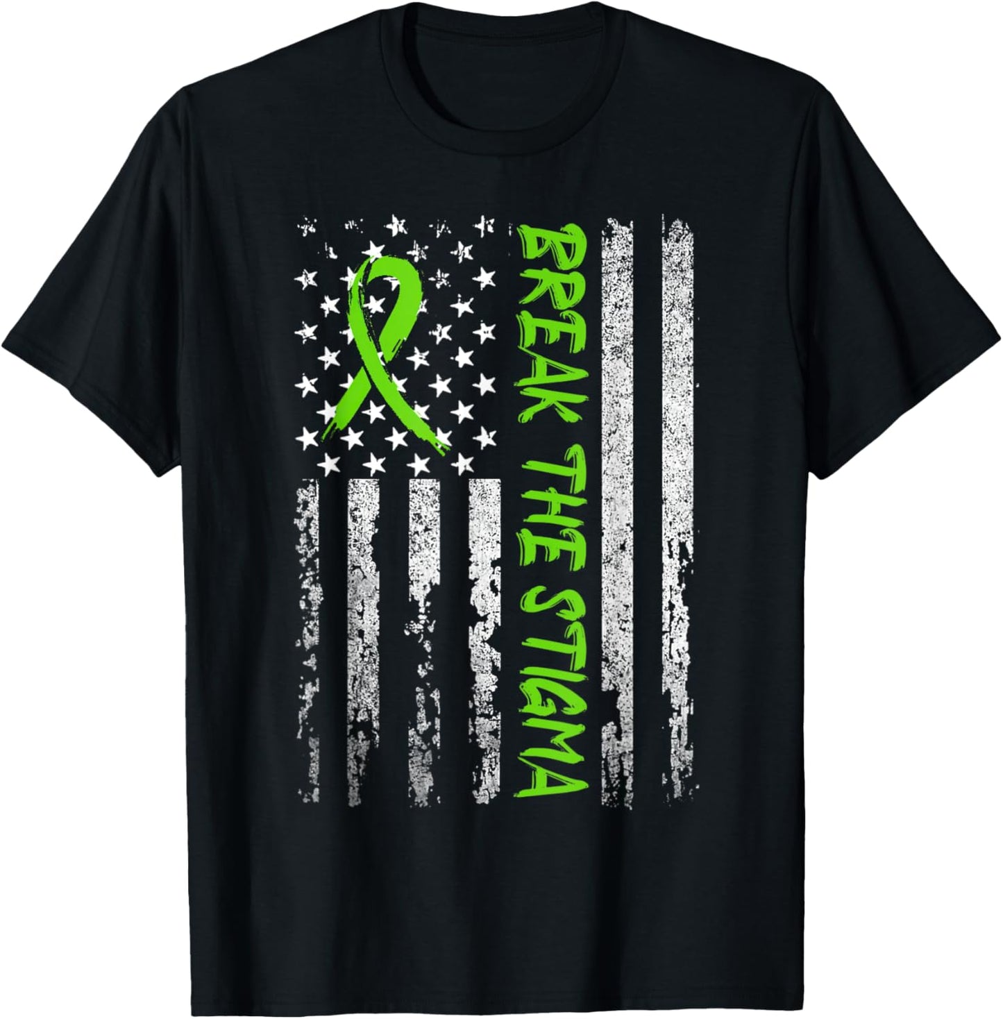 Break The Stigma Green Mental Health Awareness T-Shirt - T-Shirt | Black