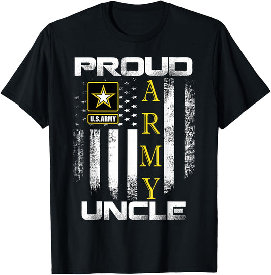 Vintage Proud Army Uncle with American Flag Gift T-Shirt - T-Shirt | Black