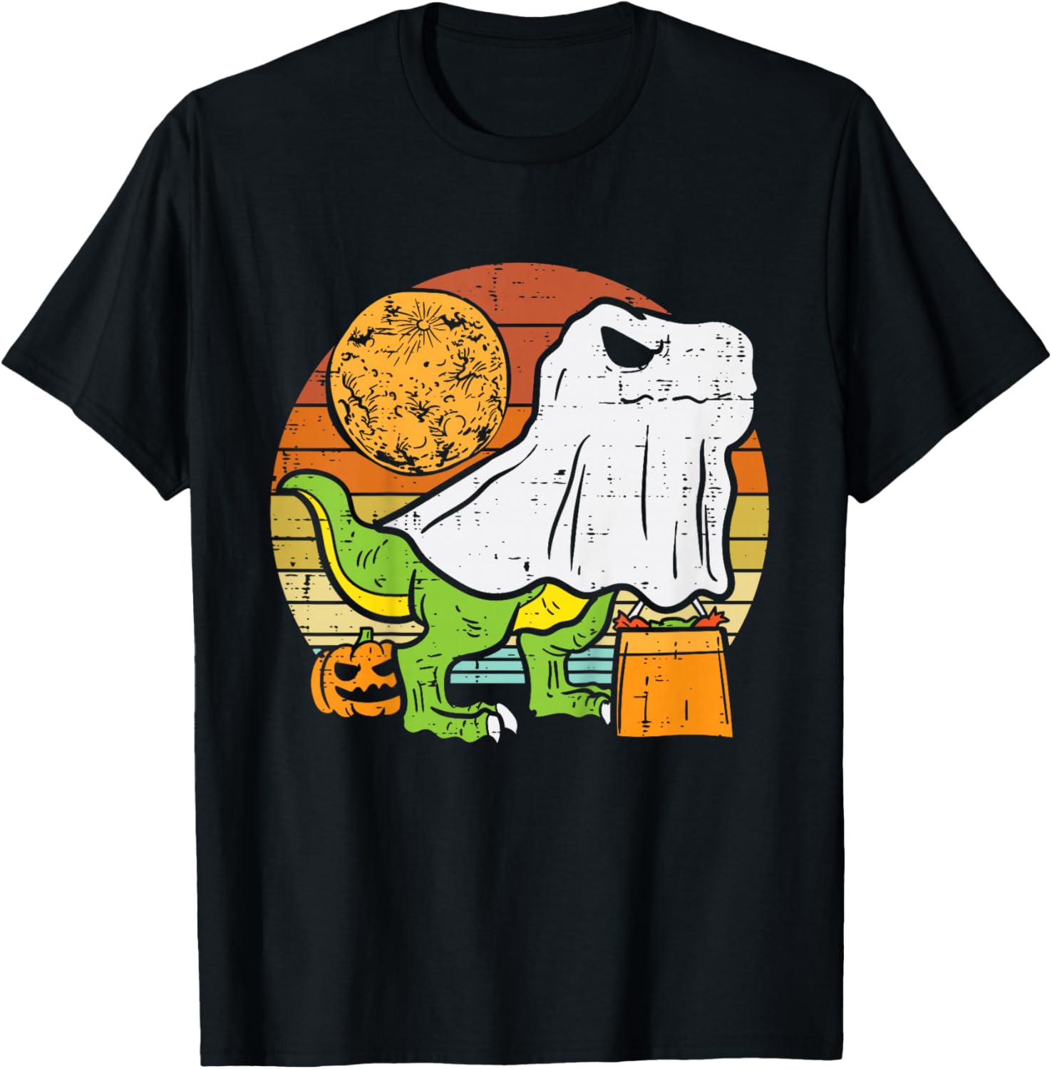 Kids Ghost Dinosaur Dino Trex Moon Candy Toddler Boys Halloween T-Shirt - T-Shirt | Black