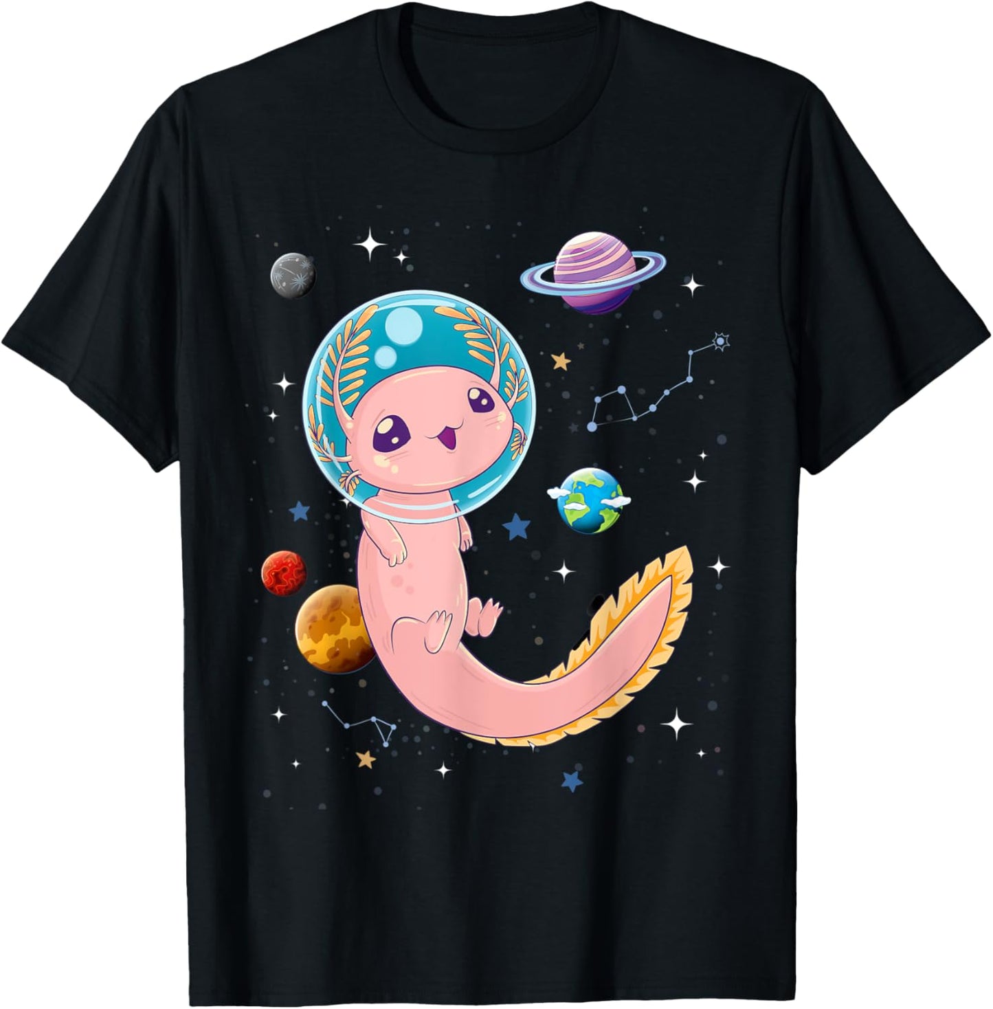 Cute Creepy Anime Pastel Goth Clothes Space Axolotl Kawaii T-Shirt - T-Shirt | Black
