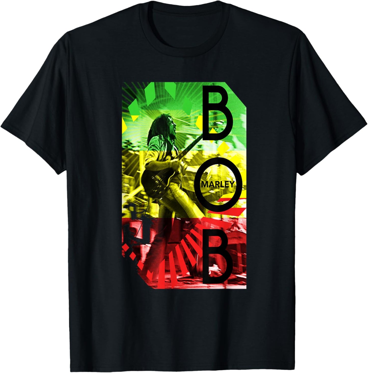 Bob Marley Concert Rasta Stripe T-Shirt - T-Shirt | Black