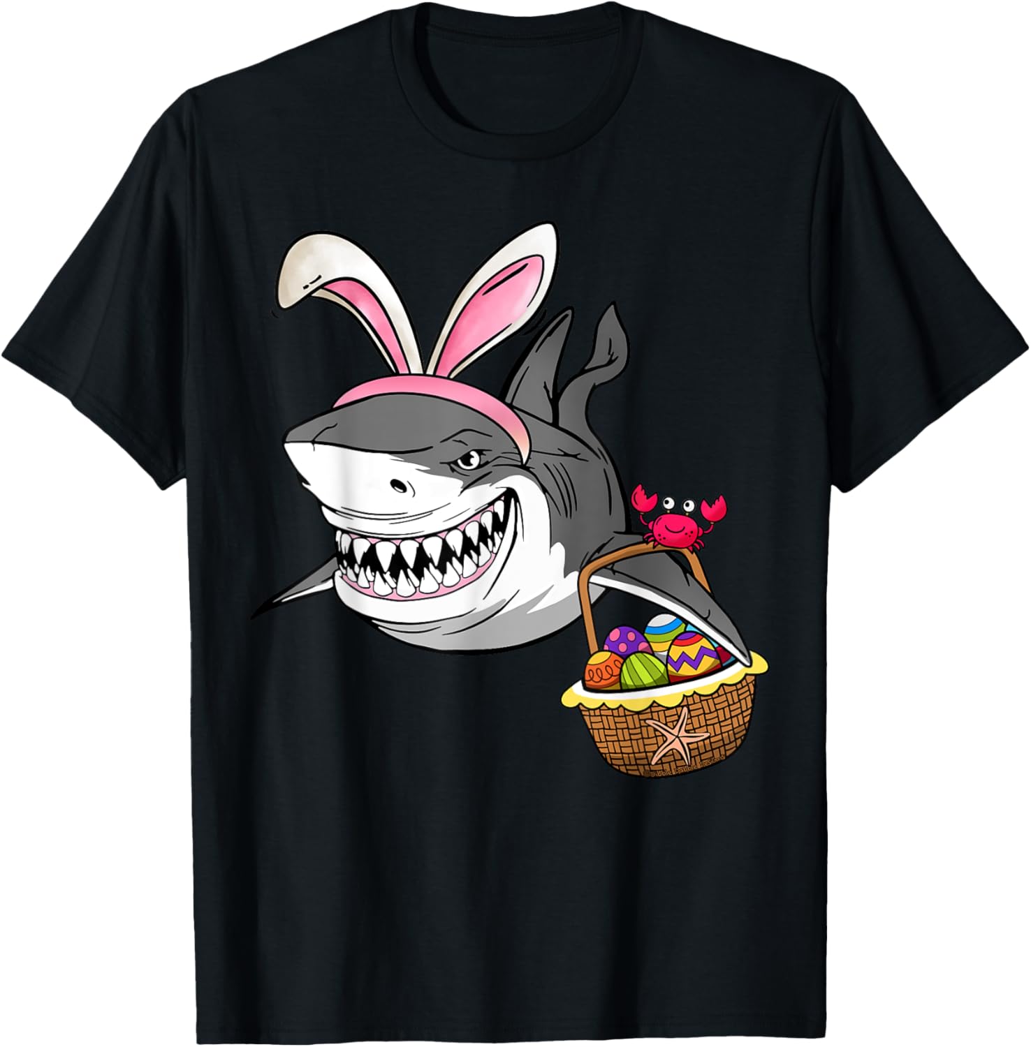 Cool Easter Shark Easter Basket Bunny Ears Happy Easter T-Shirt - T-Shirt | Black
