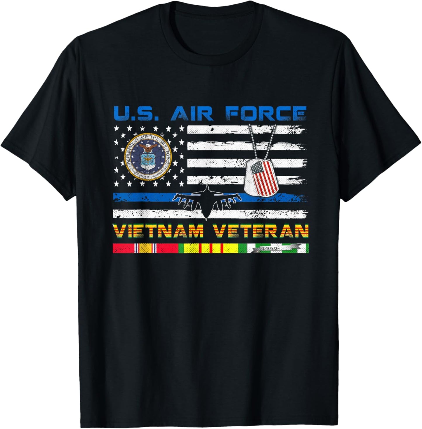 U.S Air Force Vietnam Veteran Vintage USA Flag Veterans Day T-Shirt - T-Shirt | Black