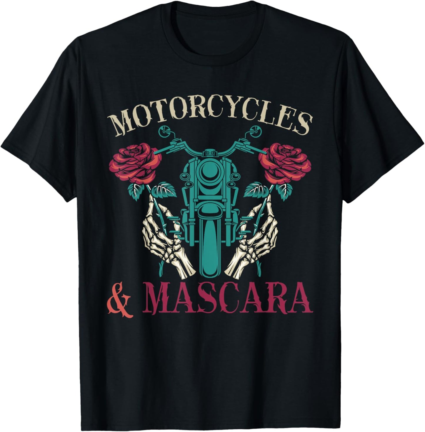 Biking Roses Motorcycle Rider Women Mascara Motorbike Biker T-Shirt - T-Shirt | Black