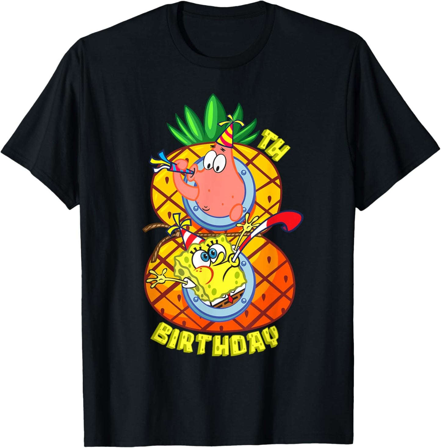 Mademark x SpongeBob SquarePants - SpongeBob Patrick 8th Birthday Pineapple Eighth Birthday Boy T-Shirt - T-Shirt | Black