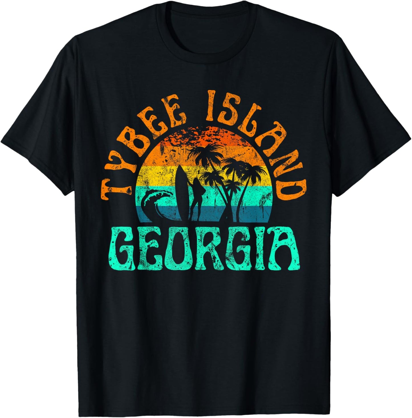 Tybee Island Georgia Surfing Beach Ocean Waves Surf Vintage Women Girls Kids T-Shirt - T-Shirt | Black