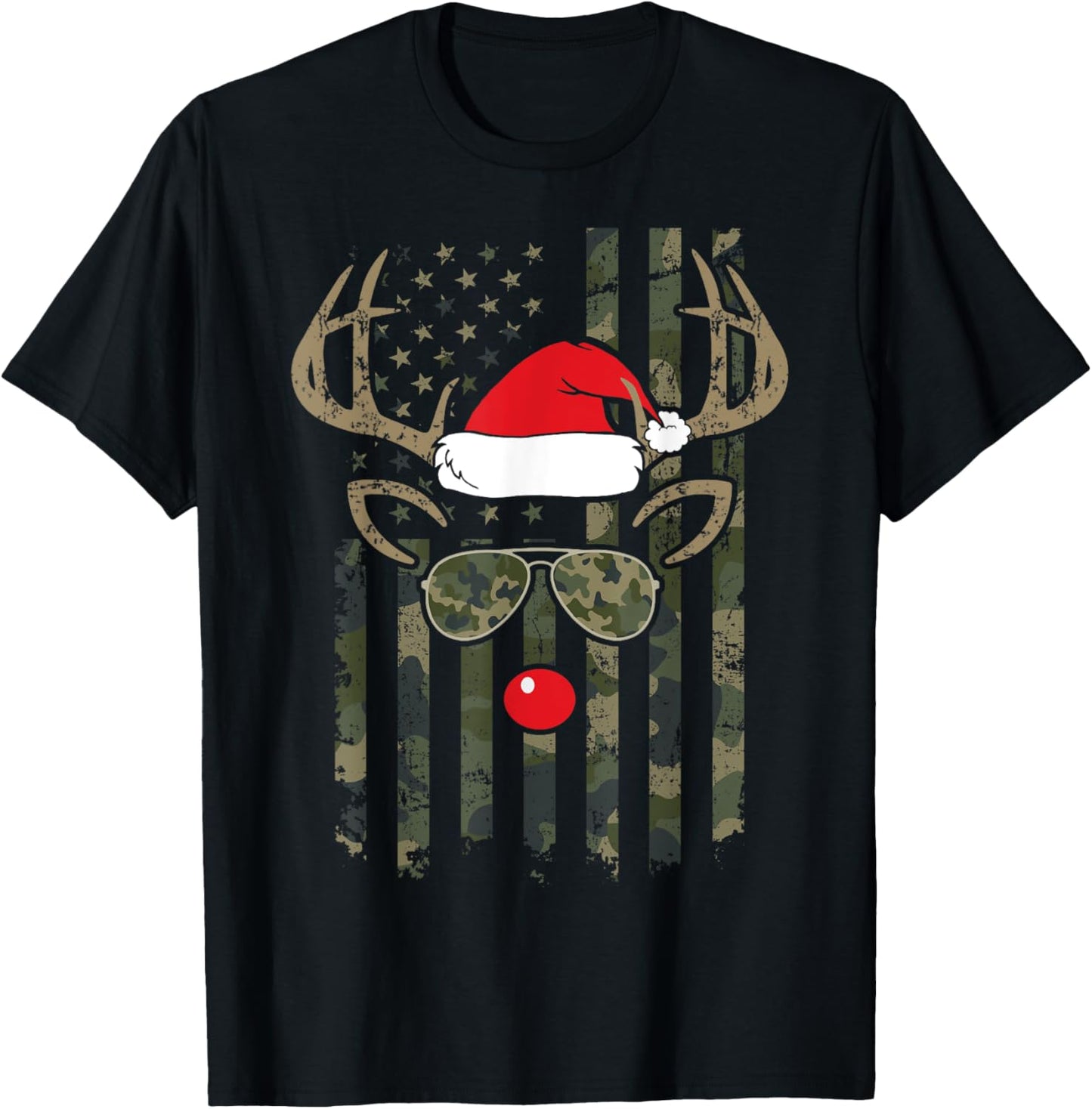 Whitetail Buck Bow Hunter Camo Funny Deer Hunting Christmas T-Shirt - T-Shirt | Black