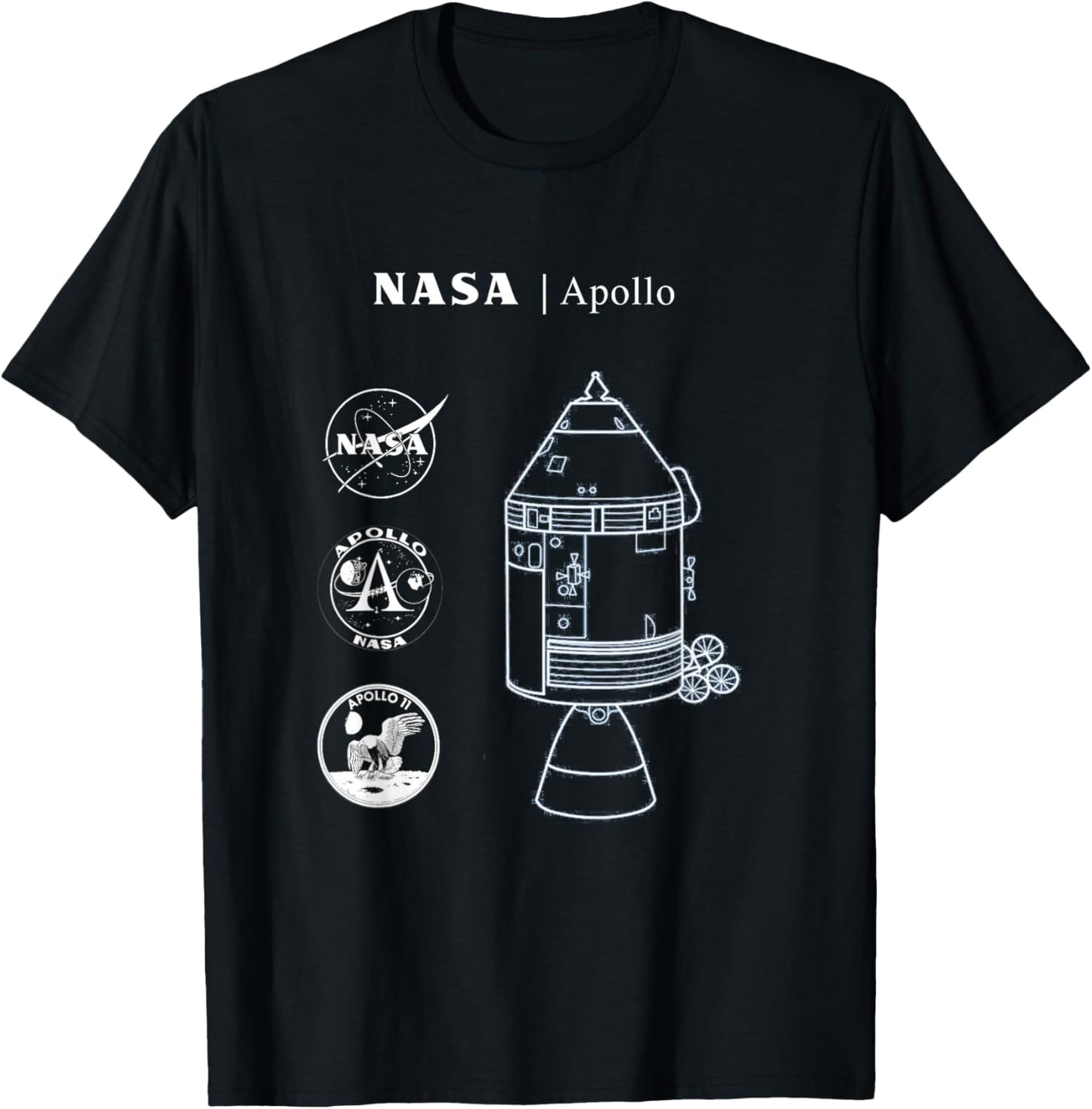 NASA Apollo Spaceship - Magic Blue Diagram - Retun to Moon T-Shirt - T-Shirt | Black