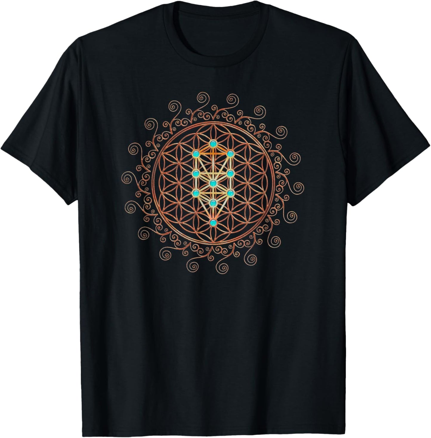 Flower Life, Tree of Life, Sacred Geometry, Kabbalah T-Shirt - T-Shirt | Black