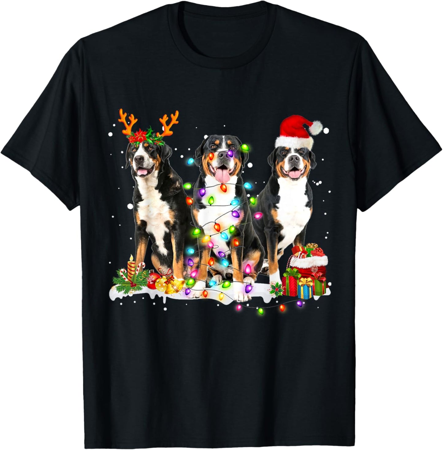 Santa Greater Swiss Mountain Dog Reindeer Christmas Pajama Men Women Kids T-Shirt - T-Shirt | Black
