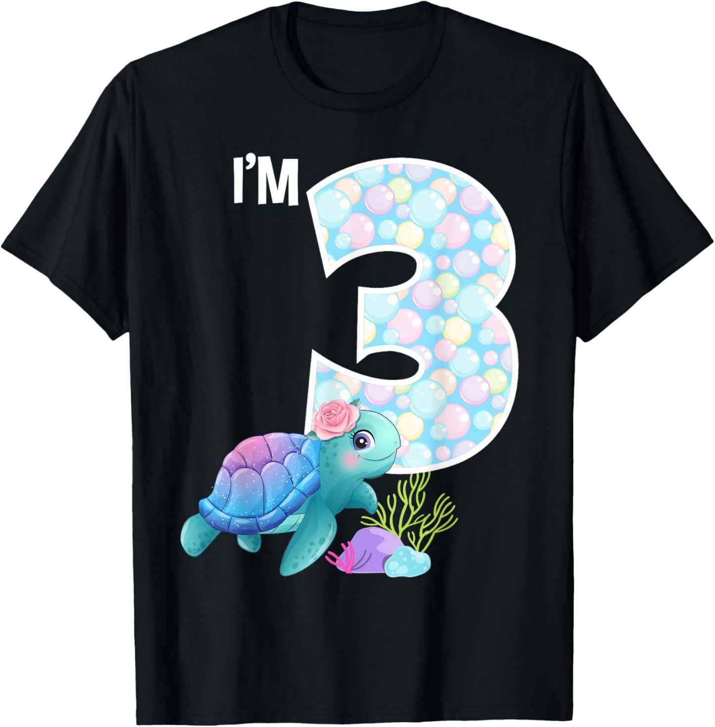 Sea Turtle Birthday I'm 3 Ocean Aquarium Theme 3rd Birthday T-Shirt - T-Shirt | Black