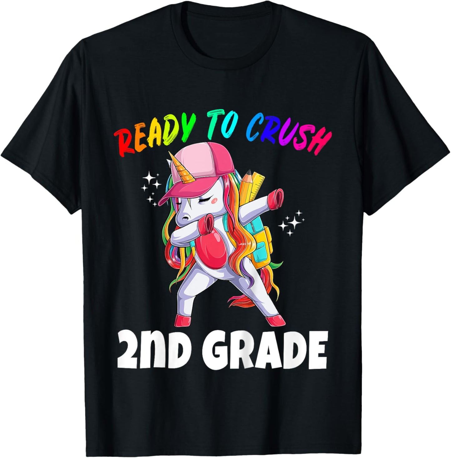 2nd Grade Unicorn First Day of School Gift Girls Rainbow T-Shirt - T-Shirt | Black