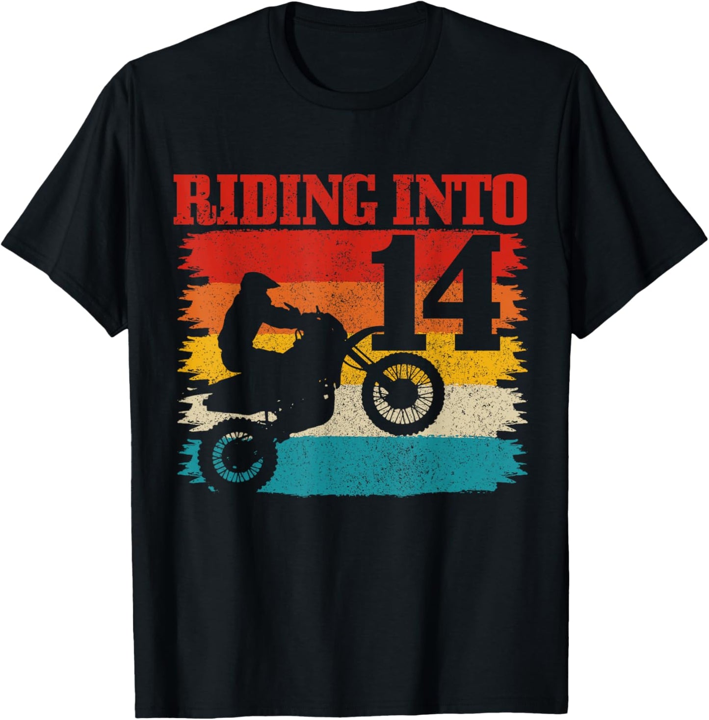 Riding Into 14 Motocross 14th Birthday Dirt Bike Enduro T-Shirt - T-Shirt | Black