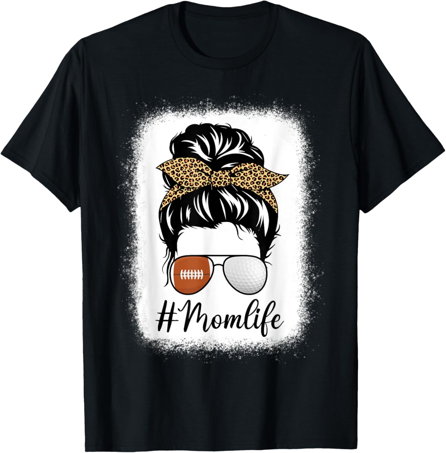 Mother's Day American Football And Golf Mom Life Messy Bun T-Shirt - T-Shirt | Black