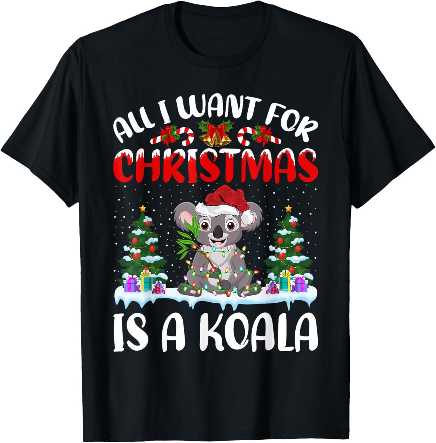Funny Santa Hat All I Want For Christmas Is A Koala T-Shirt - T-Shirt | Black