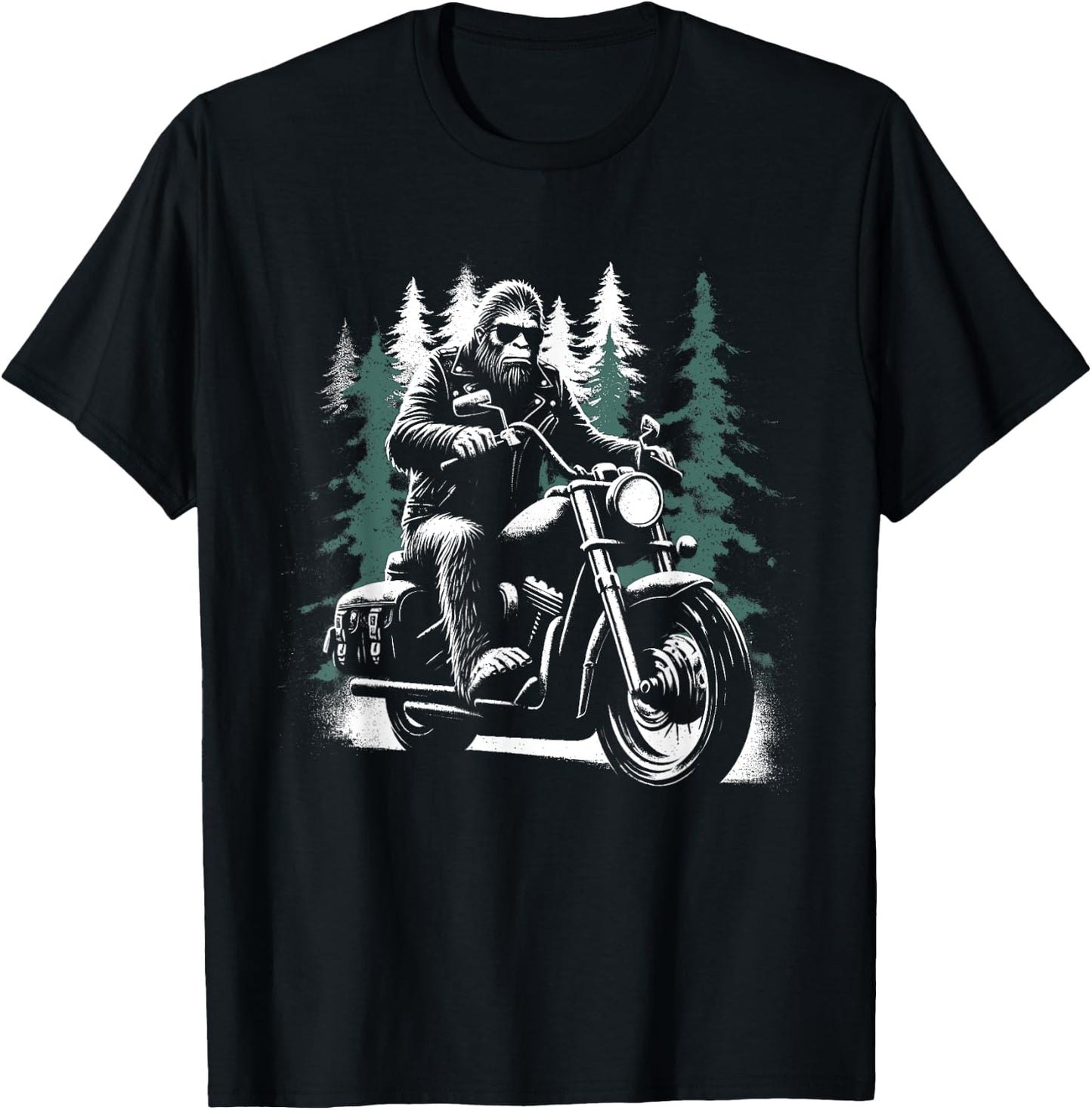 Bigfoot Motorcycle Biker - Funny Bigfoot Sasquatch Lover T-Shirt - T-Shirt | Black