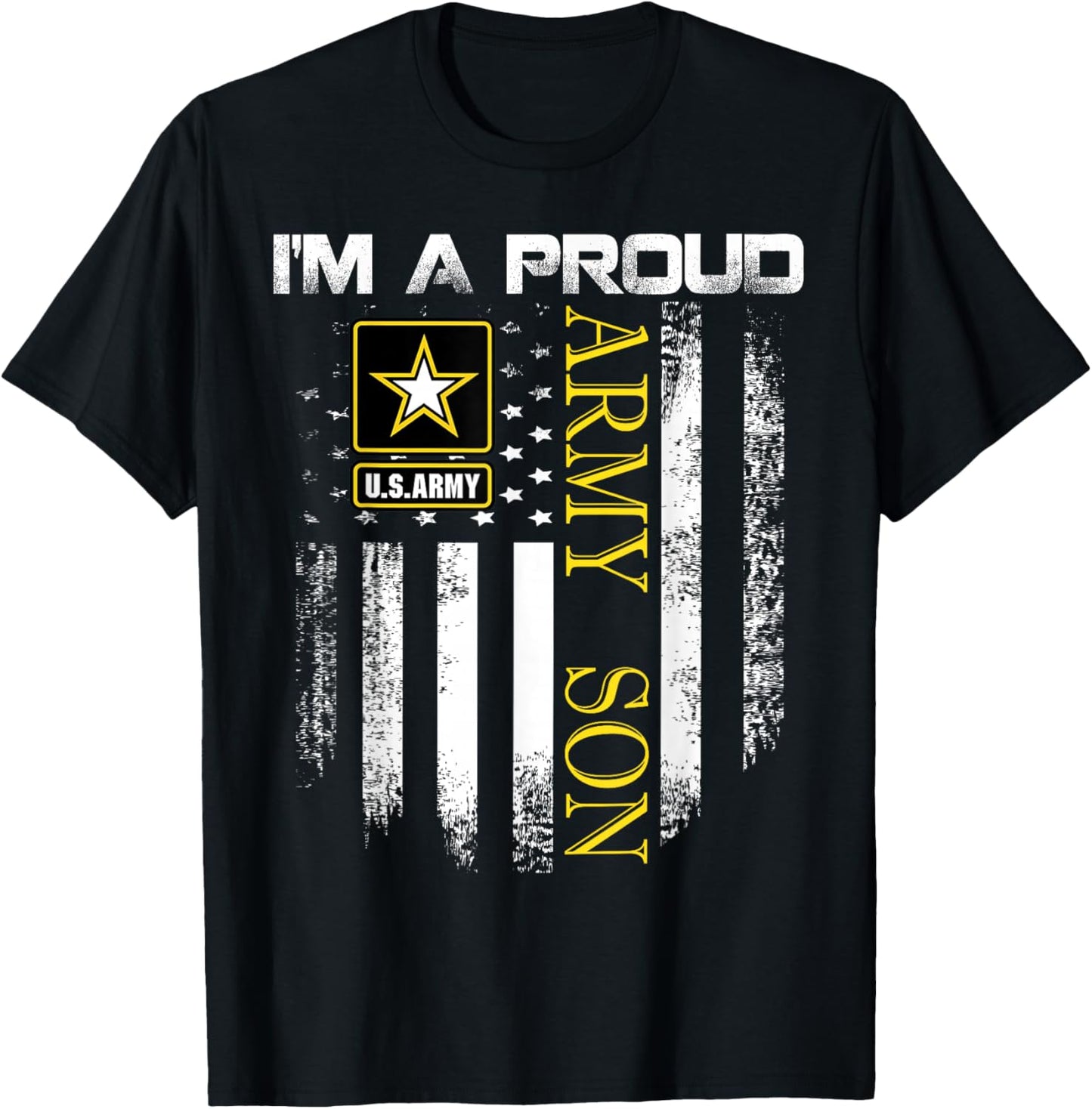 Vintage I'm A Proud Army Son With American Flag Gift T-Shirt - T-Shirt | Black