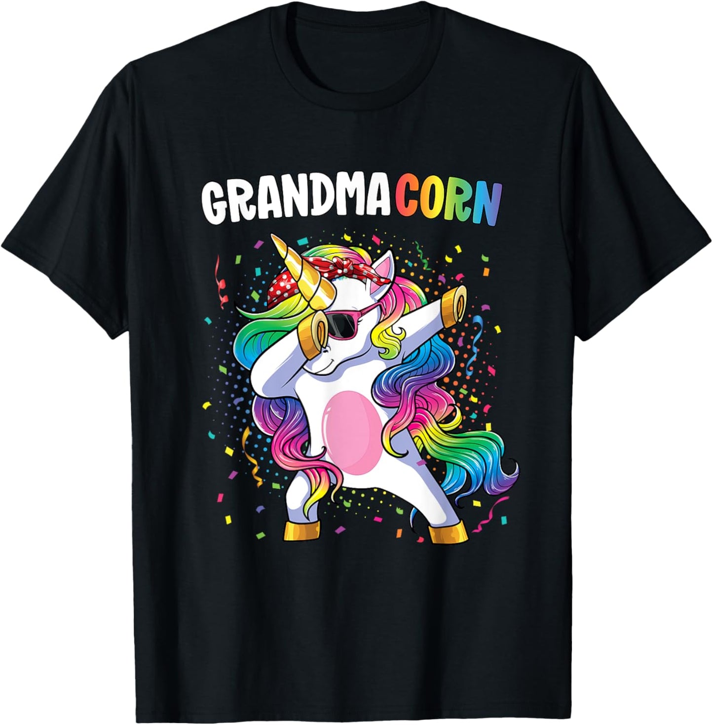 Grandmacorn Women Unicorn Birthday Dabbing Unicorn Grandma T-Shirt - T-Shirt | Black