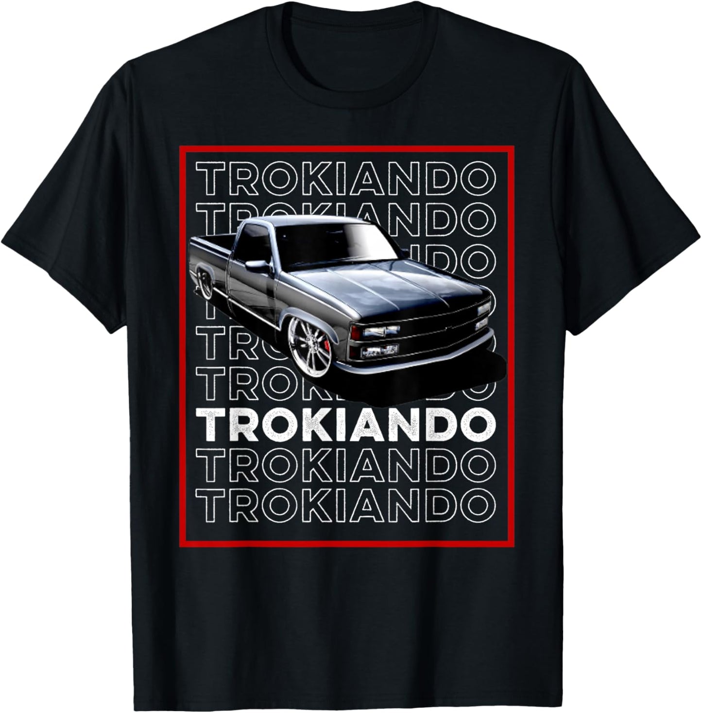 Trokiando 1990s OBS slammed low truck on big wheels art T-Shirt - T-Shirt | Black
