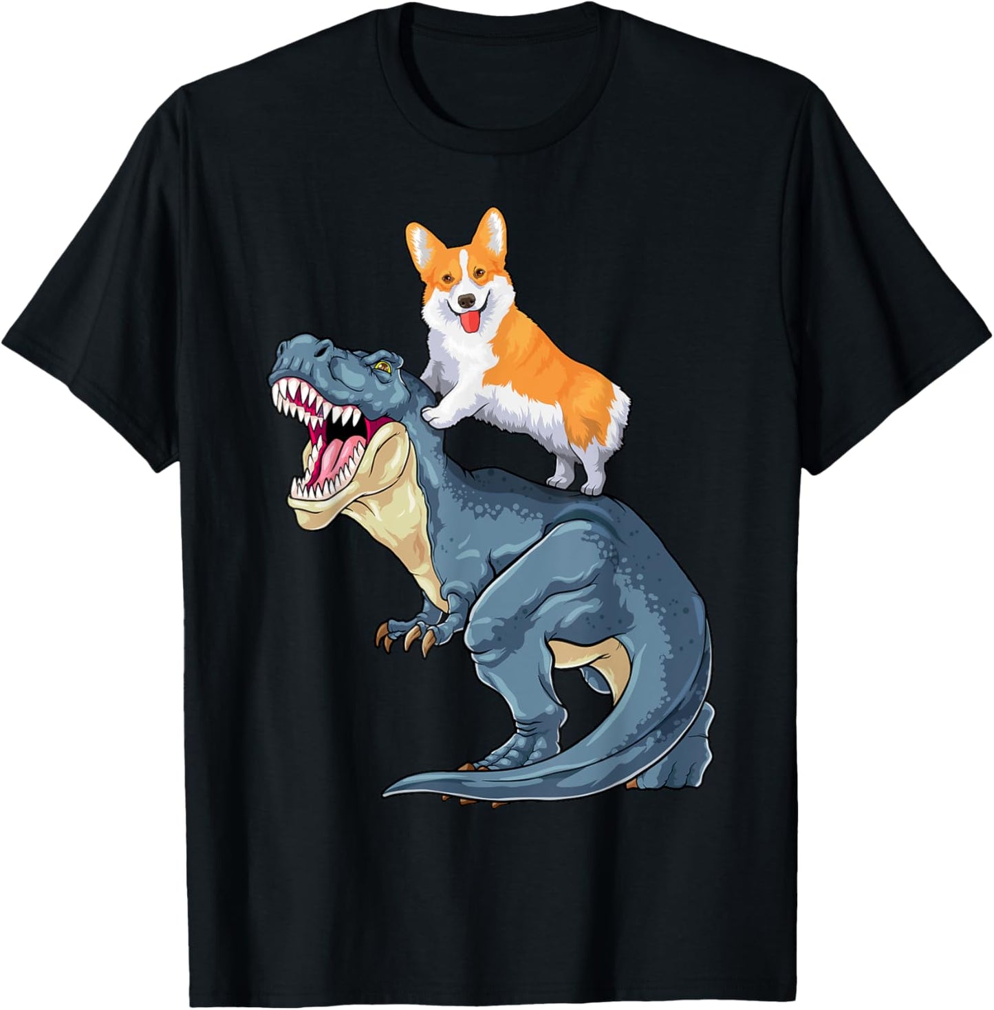 Corgi Riding Dinosaur T Rex Dog Funny Corgi Space Kids Boys T-Shirt - T-Shirt | Black