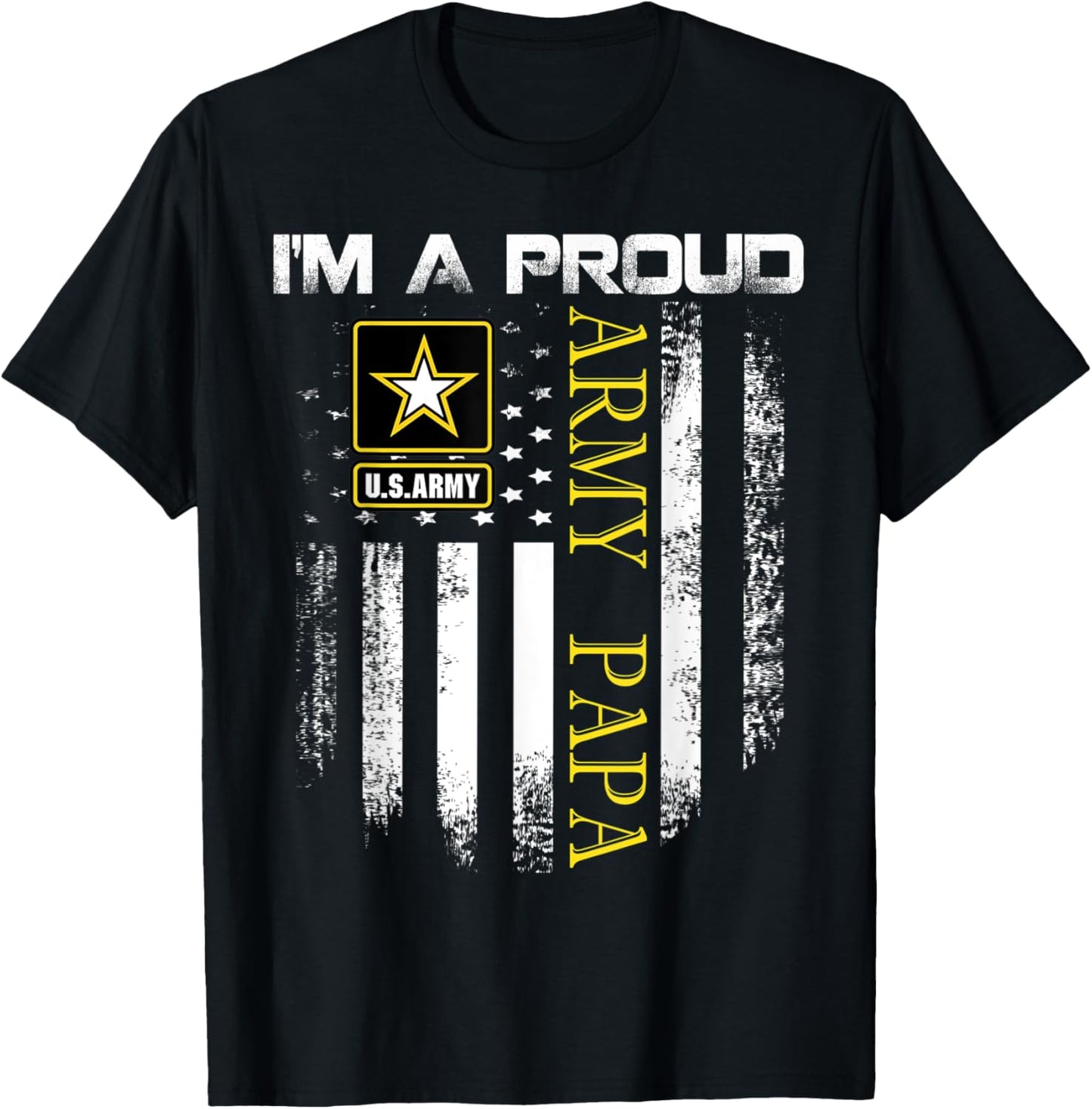 Vintage I'm A Proud Army Papa With American Flag Gift T-Shirt - T-Shirt | Black