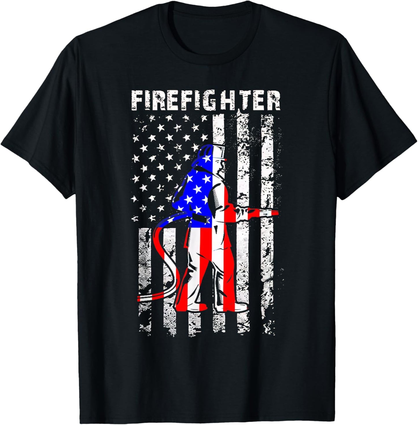 Firefighter American Flag Patriotic Firefighter Gifts Women Men T-Shirt - T-Shirt | Black
