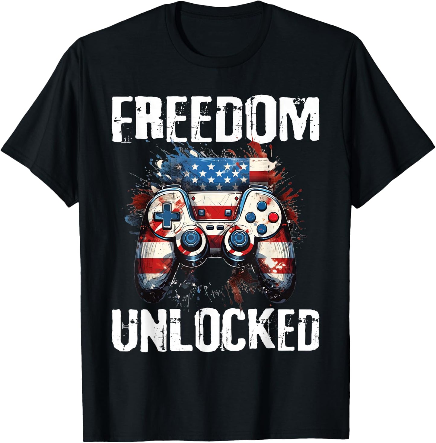 Gamer 4th Of July Freedom Unlocked Video Games Boys Teens T-Shirt - T-Shirt | Black