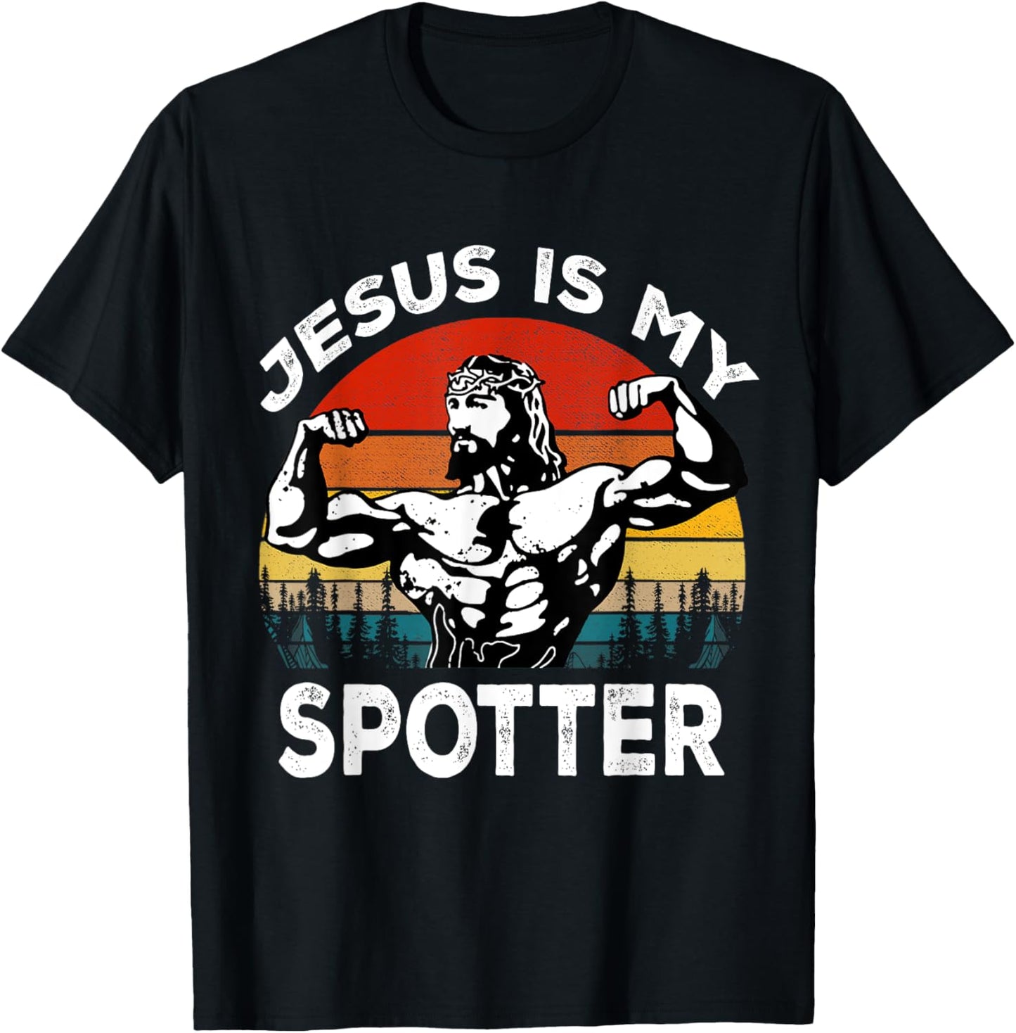Jesus Is My Spotter Funny Workout Religious Christian Gym T-Shirt - T-Shirt | Black