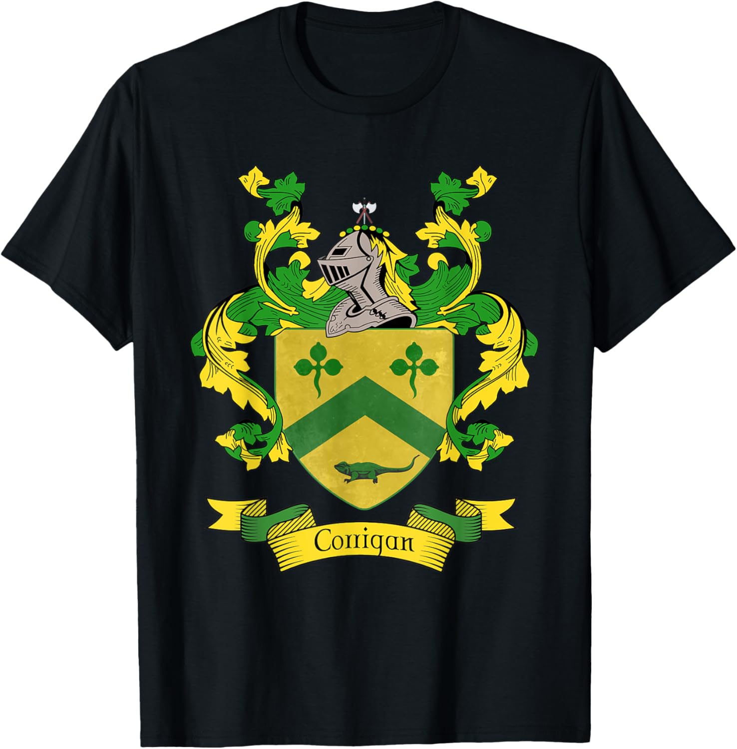 Corrigan Coat of Arms | Corrigan Surname Family Crest T-Shirt - T-Shirt | Black