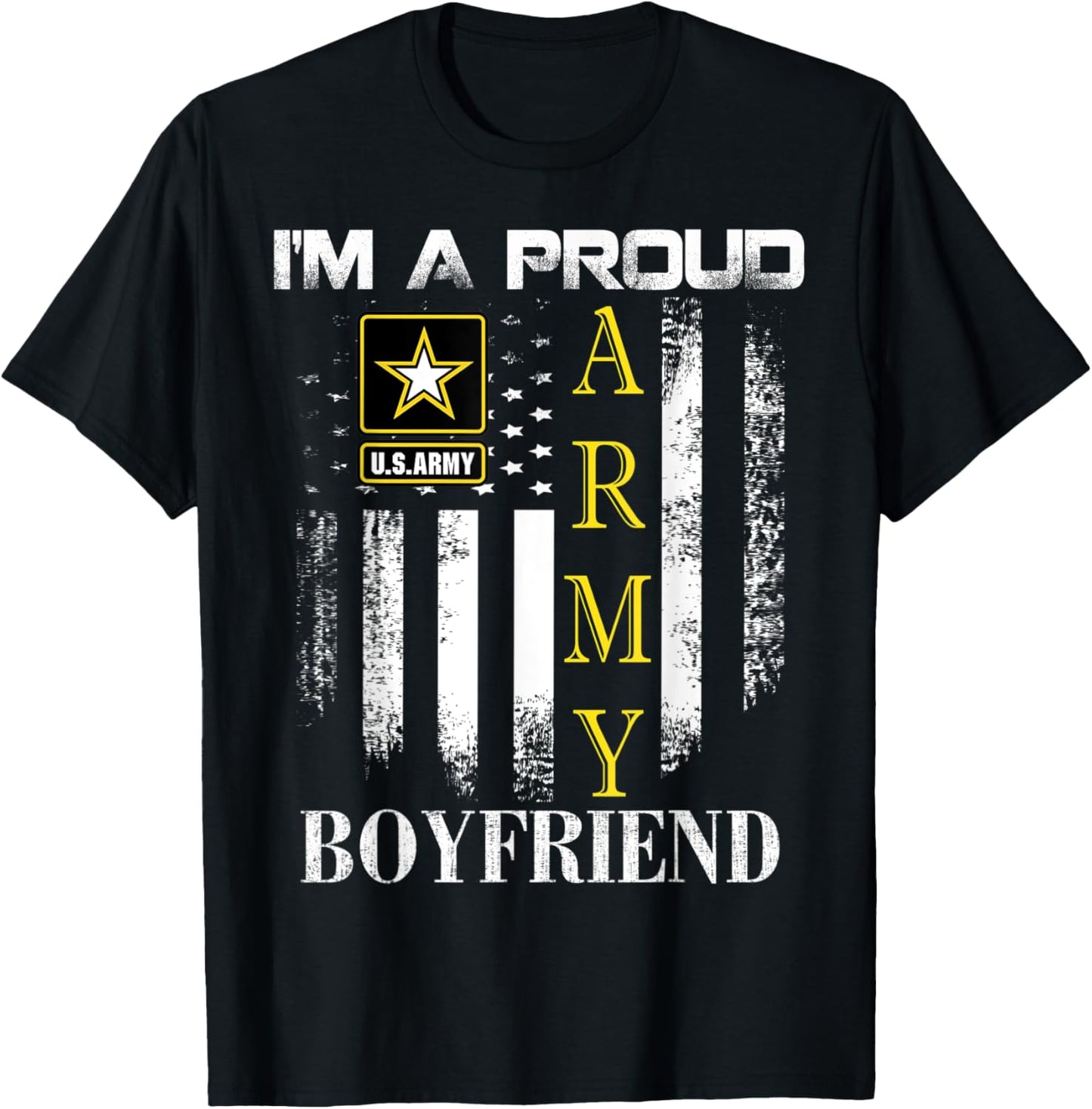 Vintage I'm A Proud Army Boyfriend With American Flag Gift T-Shirt - T-Shirt | Black