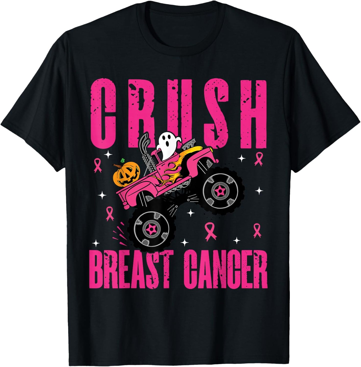 Crush Breast Cancer Awareness Monster Truck Halloween kids T-Shirt - T-Shirt | Black