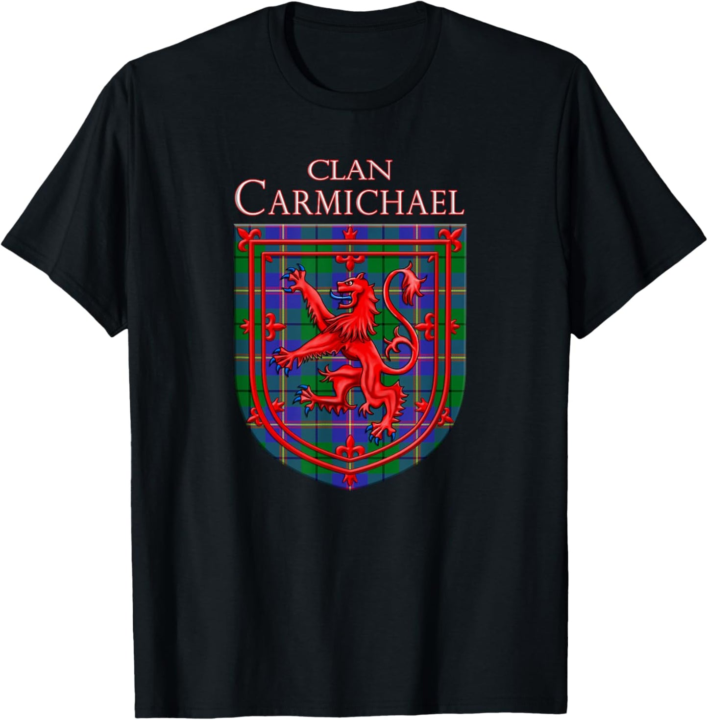 Carmichael Tartan Scottish Plaid Lion Rampant T-Shirt - T-Shirt | Black