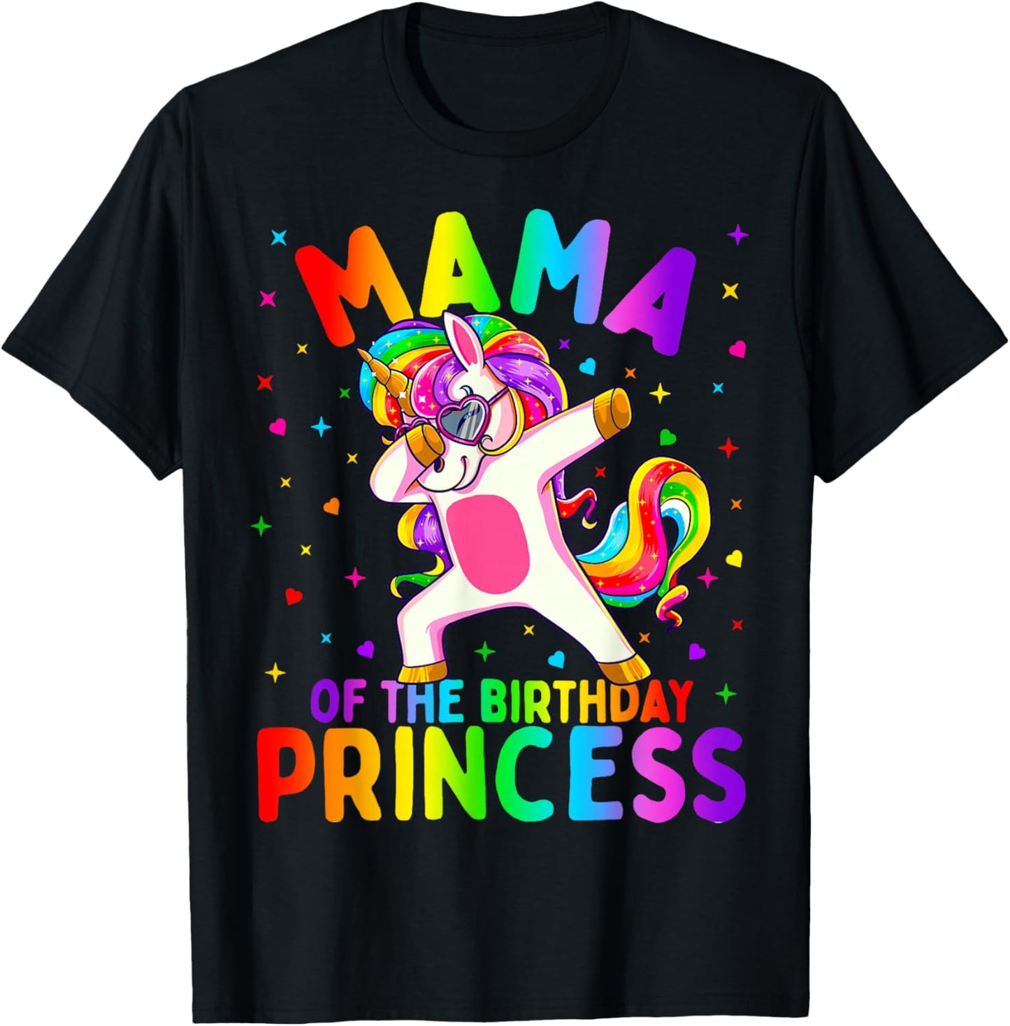 Mama of The Birthday Princess Girl Dabbing Unicorn Mom T-Shirt - T-Shirt | Black