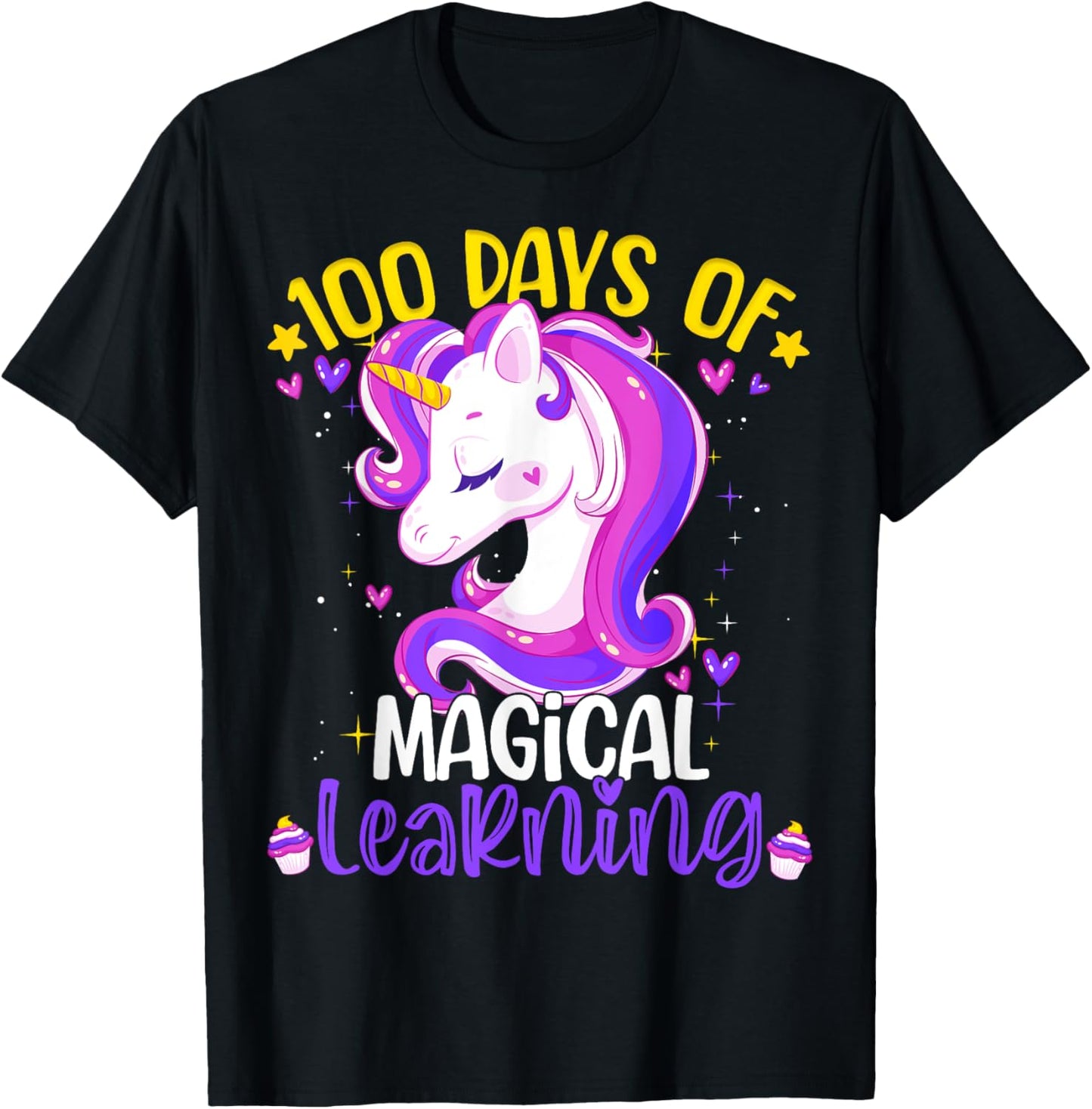 100 Days Of Magical Learning Unicorn 100th Day School Girls T-Shirt - T-Shirt | Black