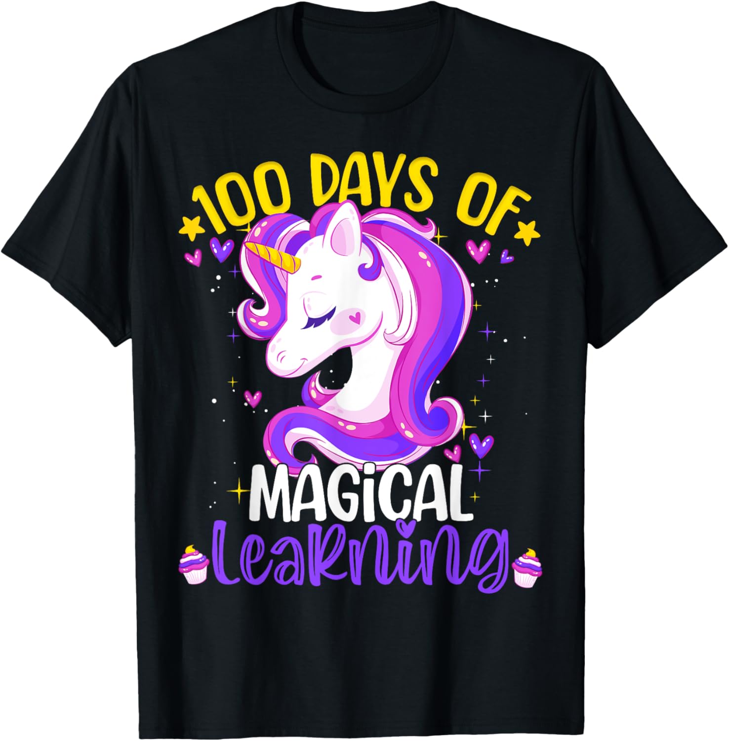 100 Days Of Magical Learning Unicorn 100th Day School Girls T-Shirt - T-Shirt | Black