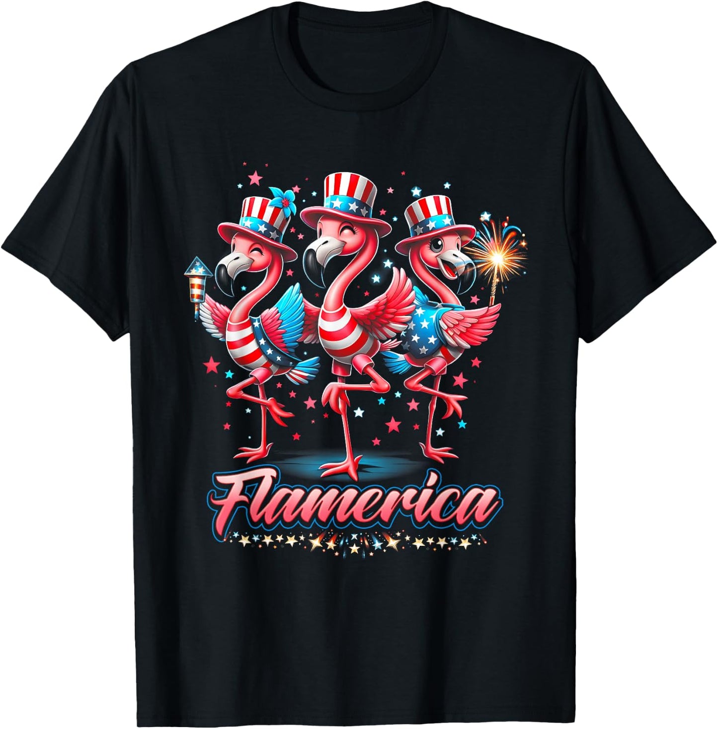 Flamingo 4Th Of July Patriotic USA Independence Flamerica Women Men T-Shirt - T-Shirt | Black