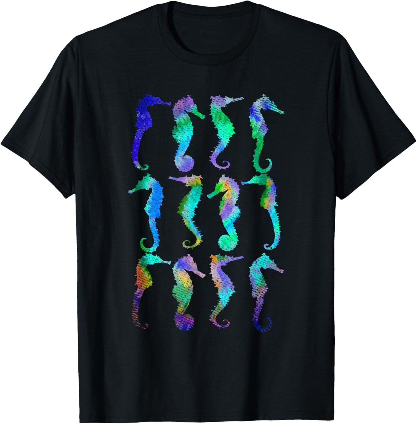 Tie Dye Sea Fish Aquarium Underwater Ocean Animal Seahorse T-Shirt - T-Shirt | Black