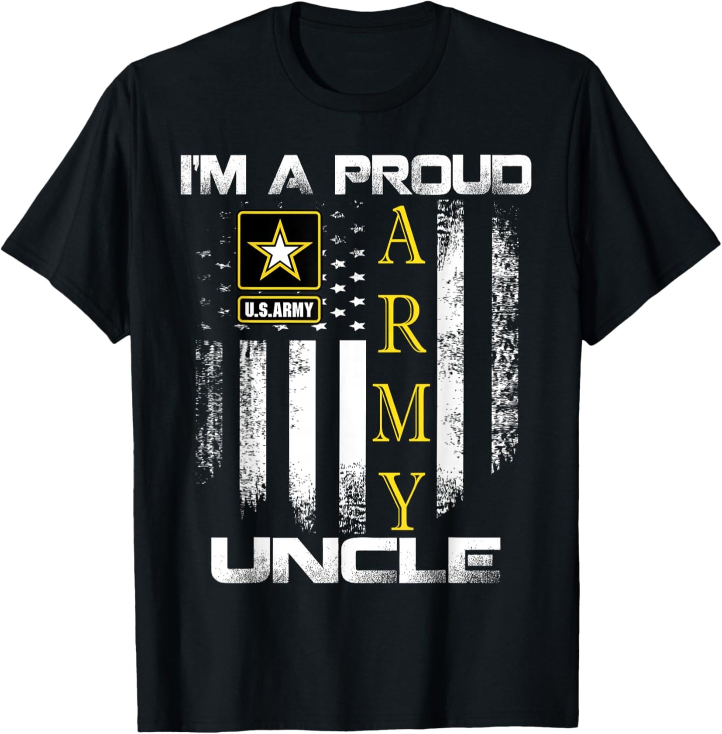 Vintage I'm A Proud Army Uncle With American Flag Gift T-Shirt - T-Shirt | Black