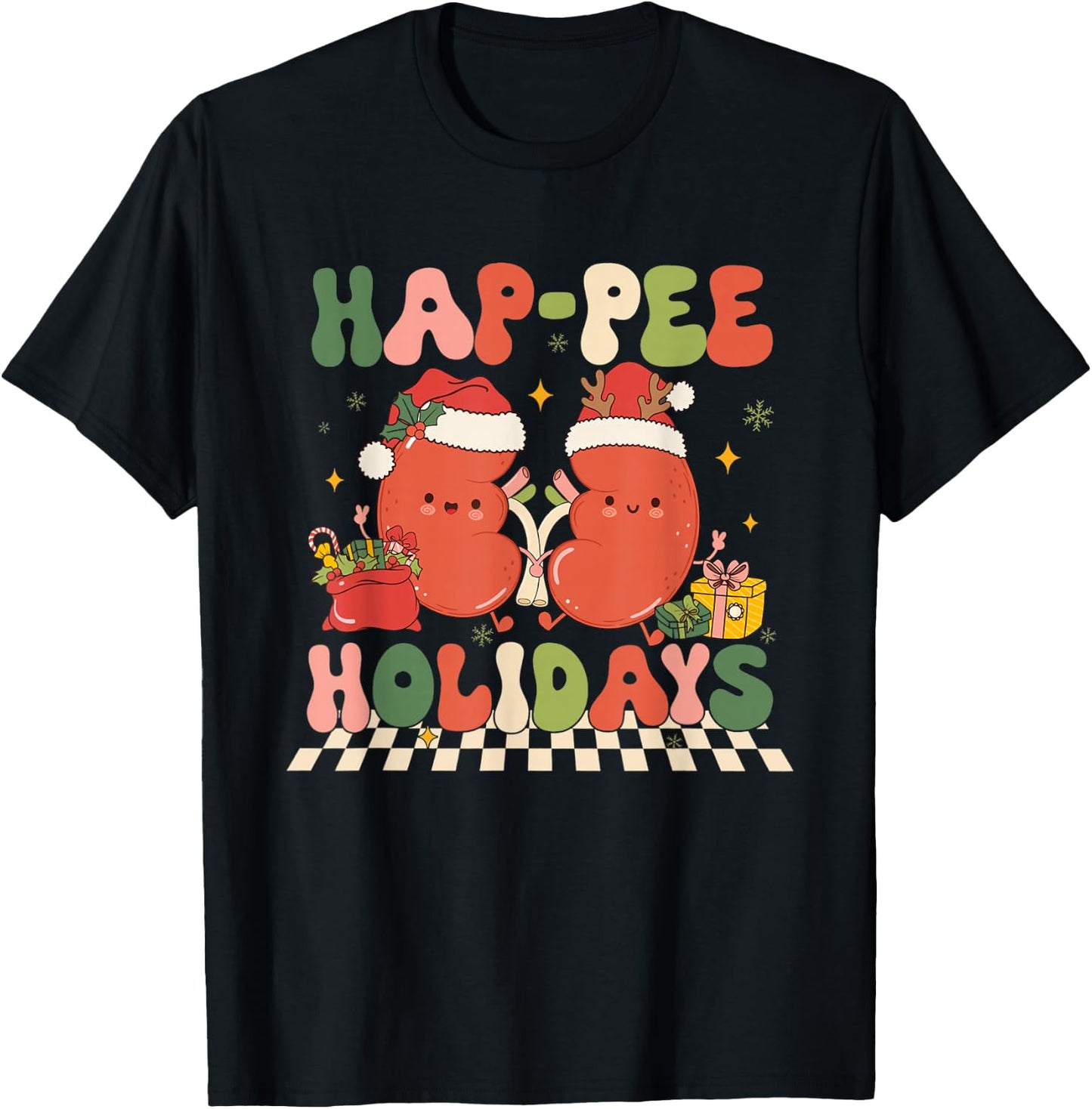 Retro Hap Pee Holidays Christmas Dialysis Nurse Kidney Nurse T-Shirt - T-Shirt | Black