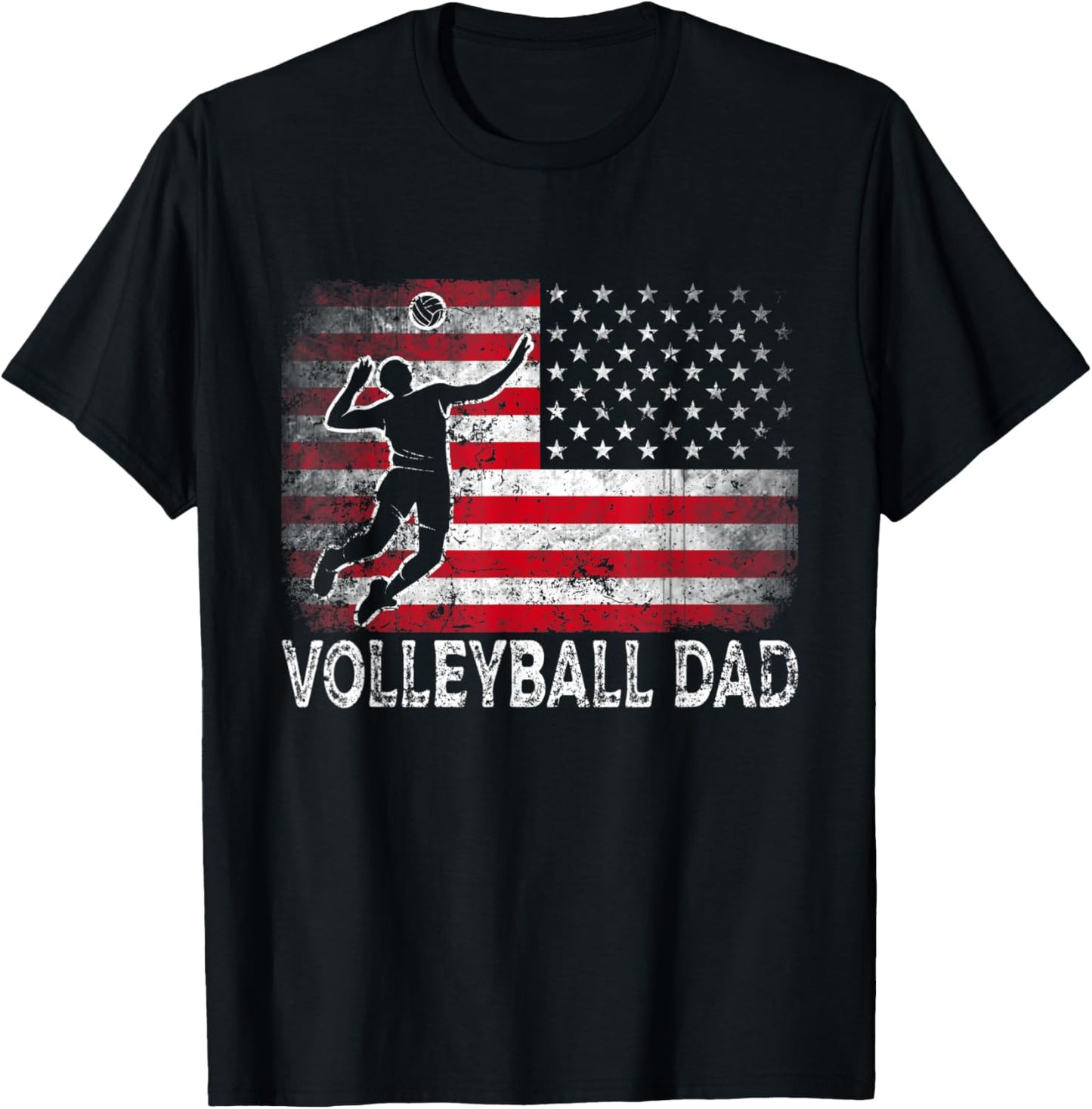 Volleyball Dad Vintage American Flag Retro Father's Day T-Shirt - T-Shirt | Black