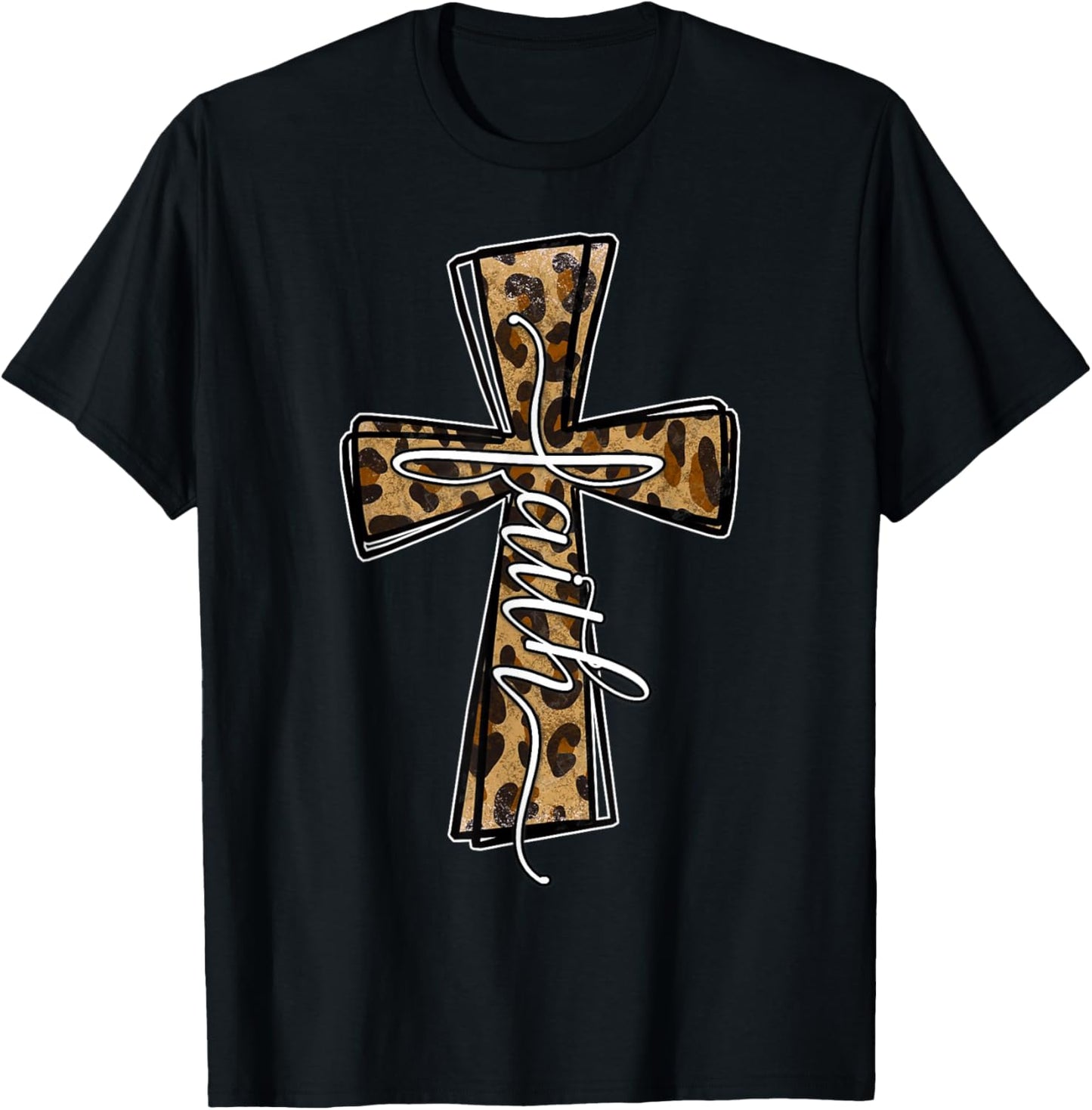 Love In Faith For Christian Leopard Cross Cheetah Print T-Shirt - T-Shirt | Black