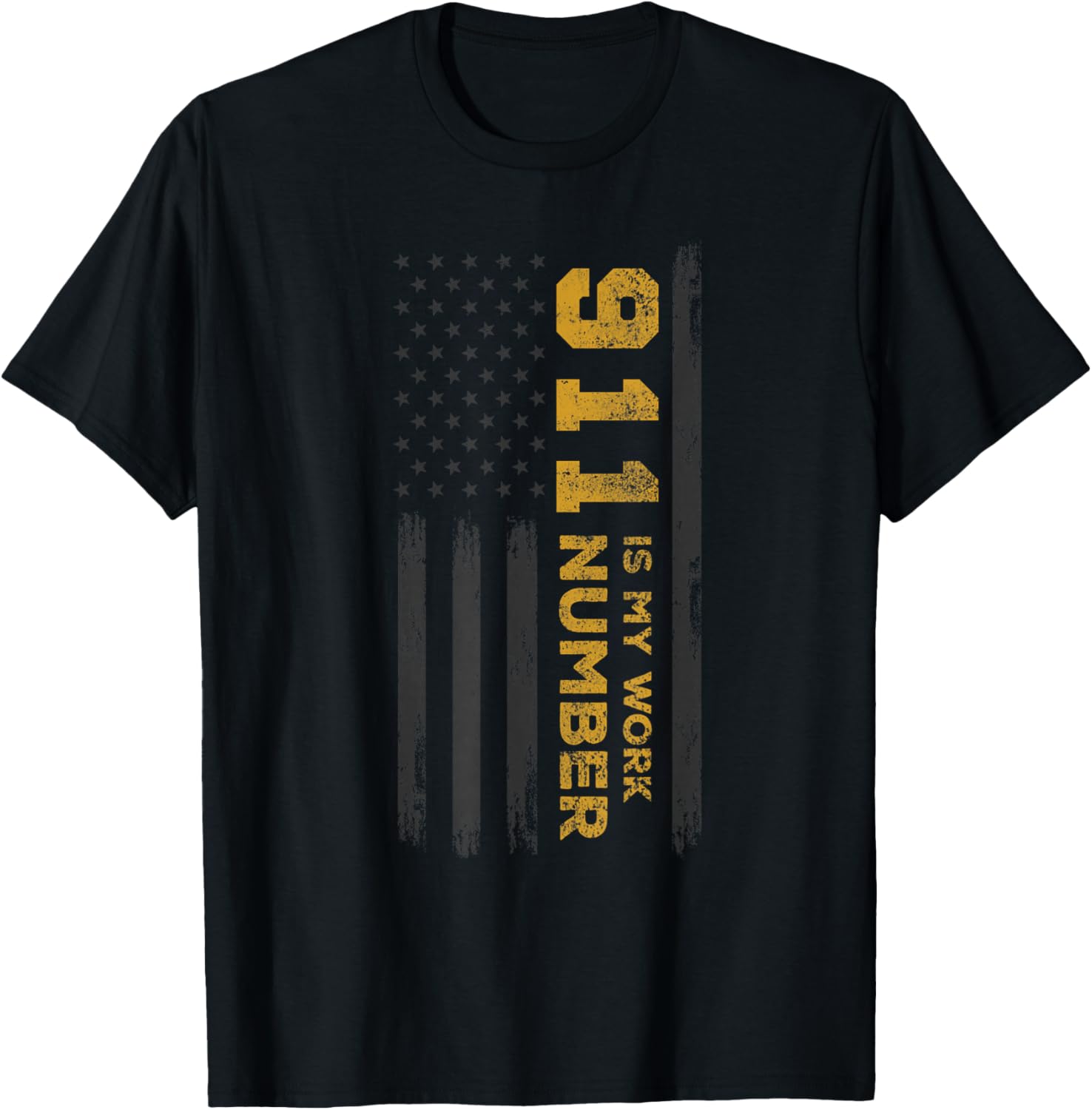 EMS I Police or Thin Yellow Line for 911 is my Work Number T-Shirt - T-Shirt | Black